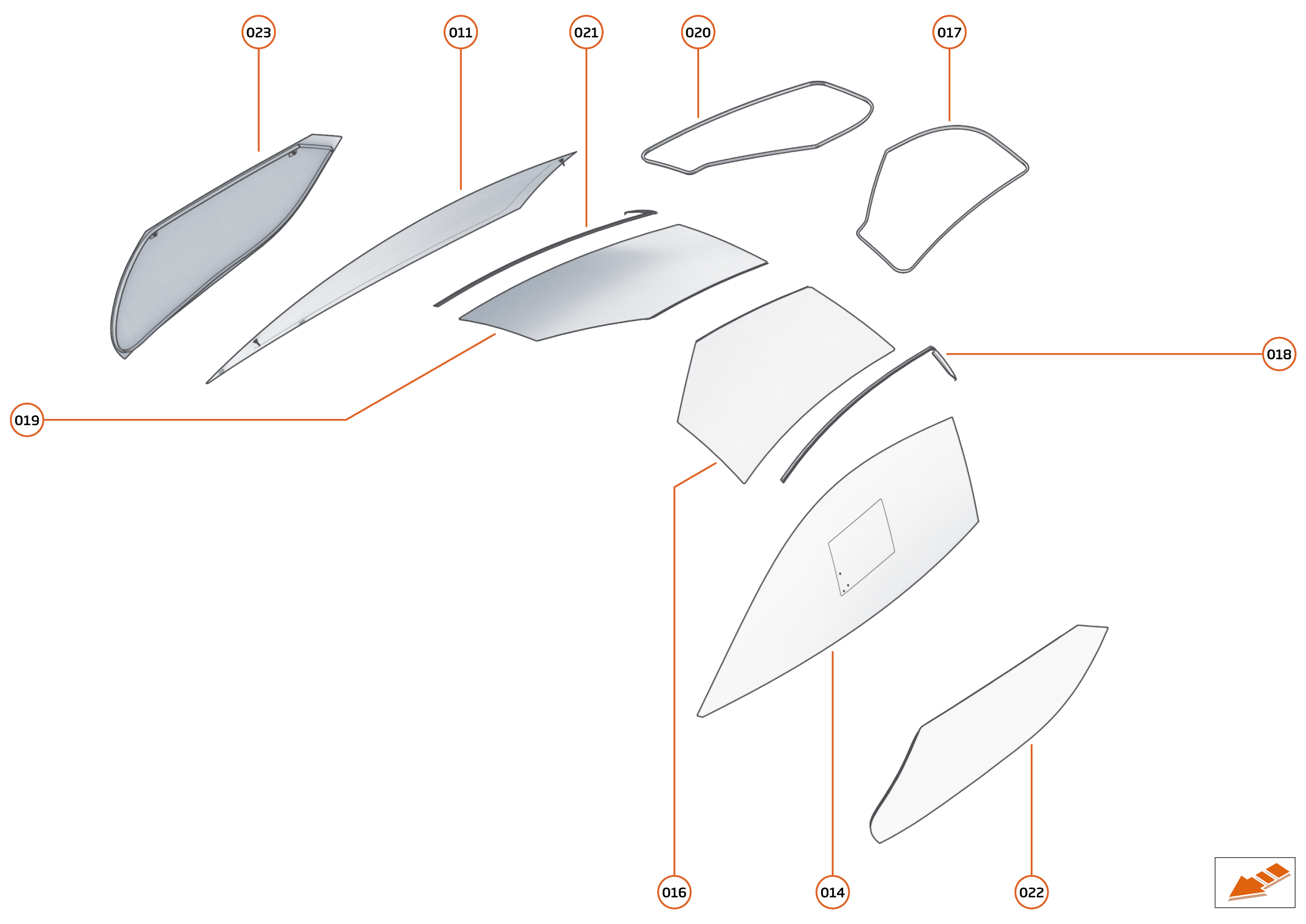 9 - GLAZING CLOSURES - 9.1 - DOOR GLAZING - FIXED of McLaren McLaren Ultimate Series McLaren Senna GTR