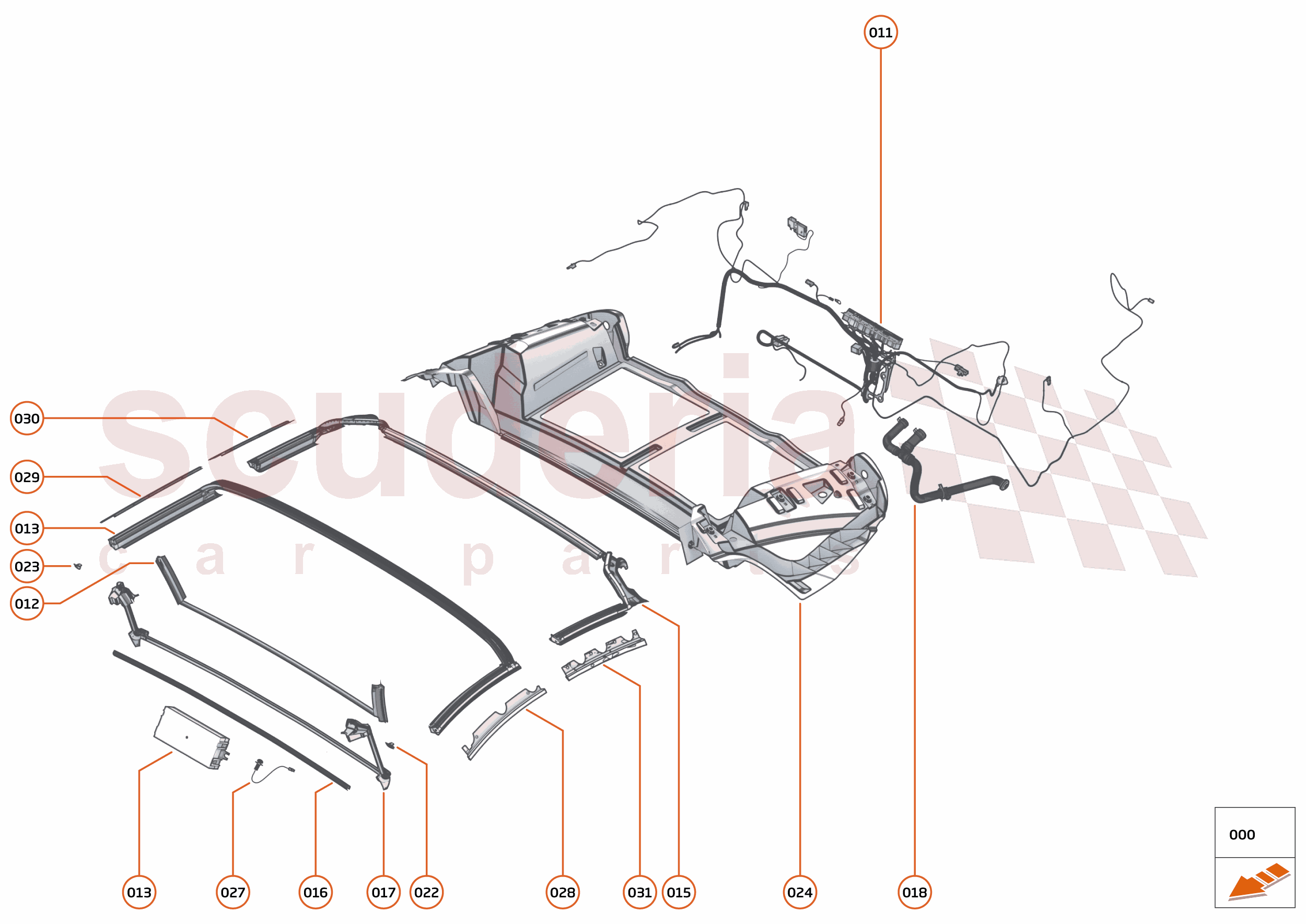 8 - OPENING ROOF SYSTEMS - 8.6 - CONVERTIBLE ROOF (RHT) - SEALS - DRAIN HOSES - ELECTRICAL of McLaren McLaren McLaren 600LT Spider