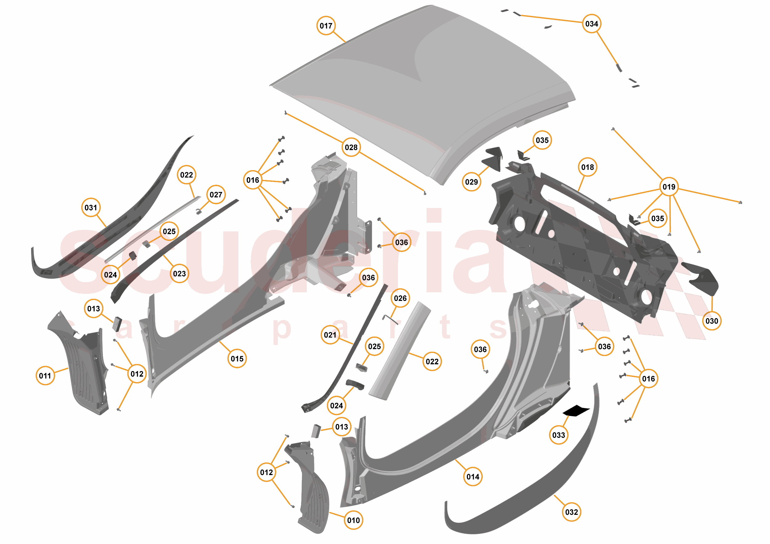4 - A4 - PANELS, GLAZING, AND PAINT - 4.3 - 03 - ROOF & BODYSIDE PANELS of McLaren McLaren McLaren 675LT Coupe