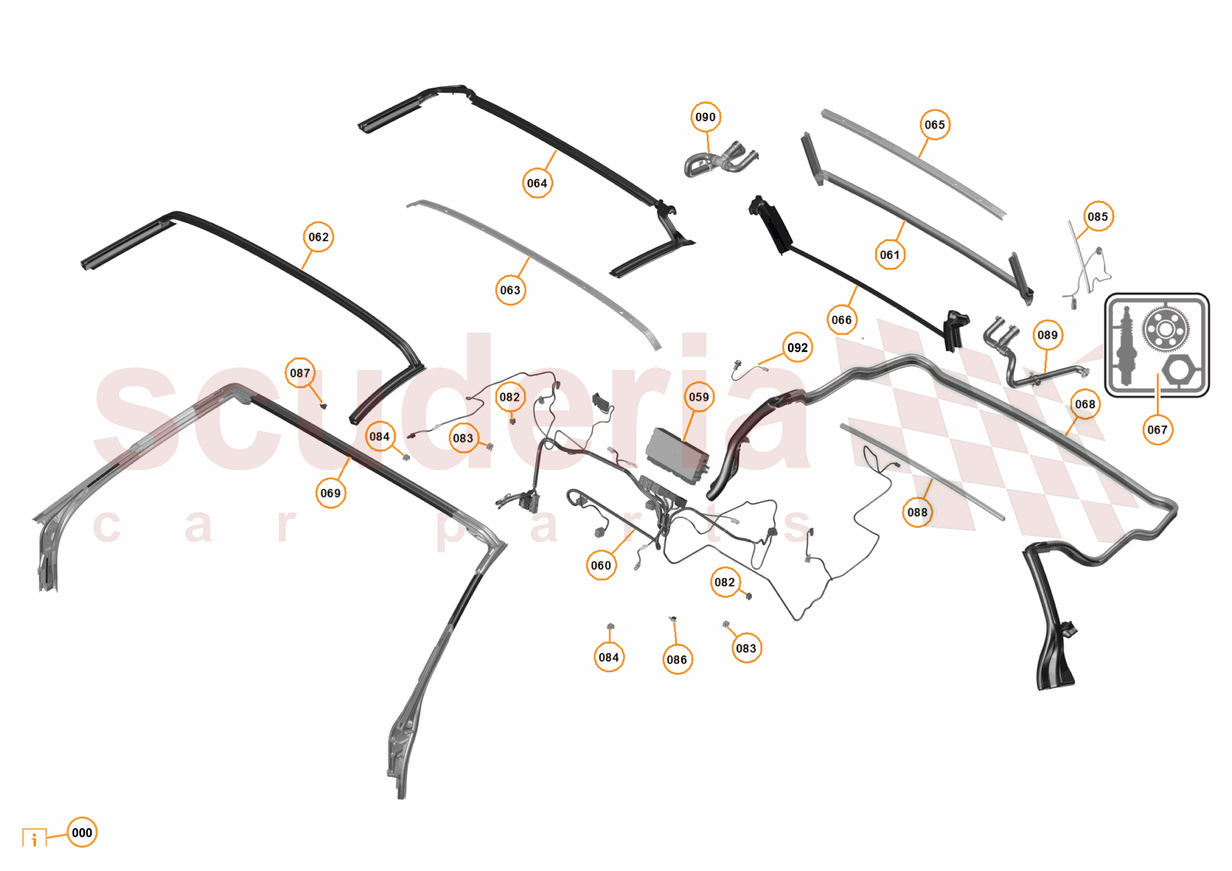 3 - A3 -CLOSURES - 3.13 - 06 - CONVERTIBLE ROOF - HARNESS, DRAIN HOSES + SEALS of McLaren McLaren McLaren 625C Spider