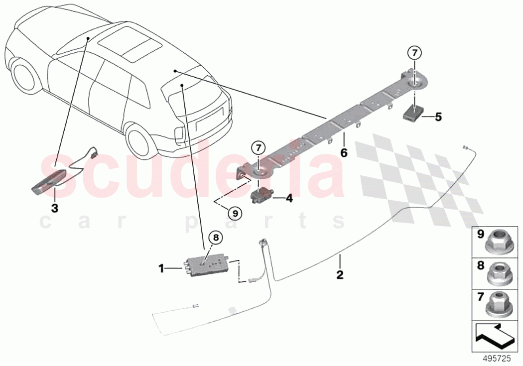 Component parts aerial system of Rolls Royce Rolls Royce Cullinan RR31(2017-2023)