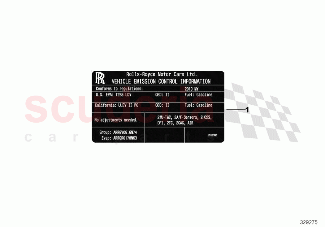 Label Exhaust emission of Rolls Royce Rolls Royce Dawn RR6(2017-2023)