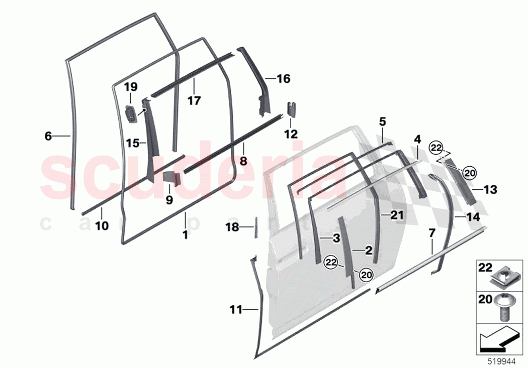 Trims and seals door rear of Rolls Royce Rolls Royce Phantom Extended RR12(2017-2023)