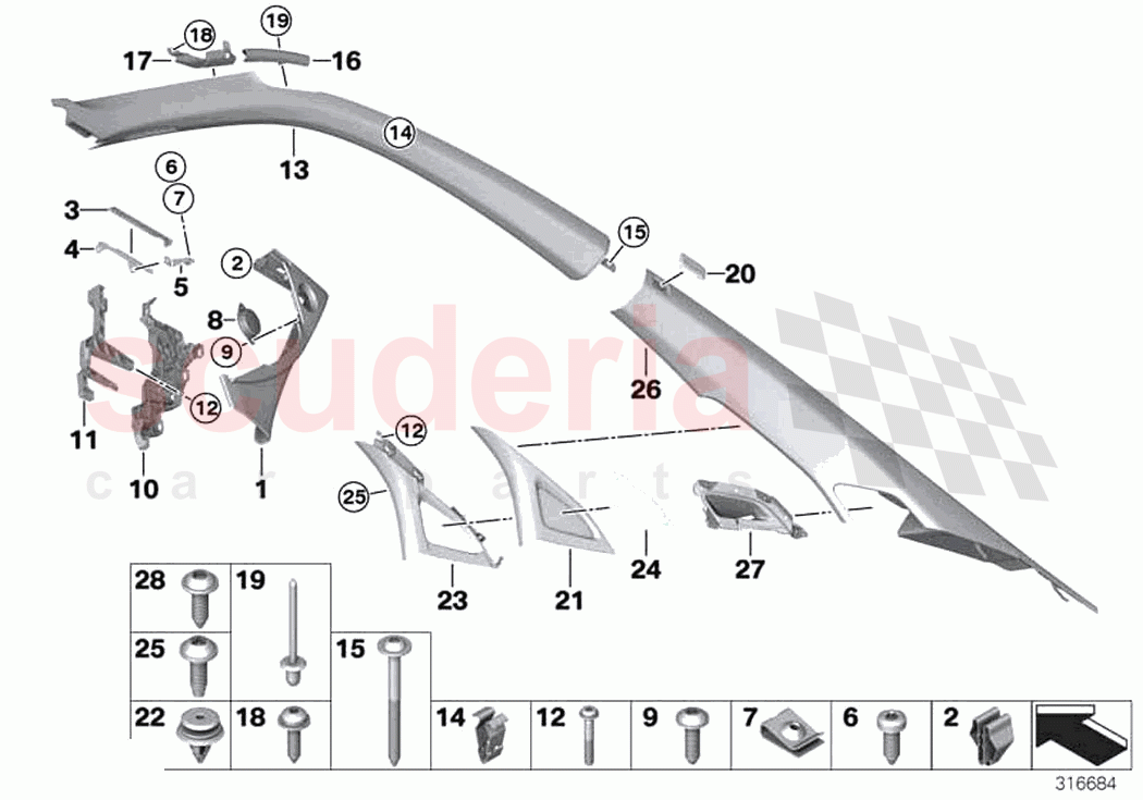 Trim panel A C pillar of Rolls Royce Rolls Royce Wraith RR5(2017-2023)