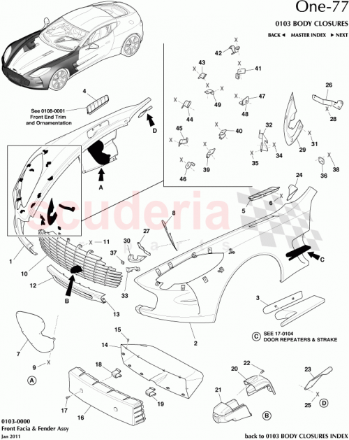 Part Diagram for Aston Martin DBYA02001-S